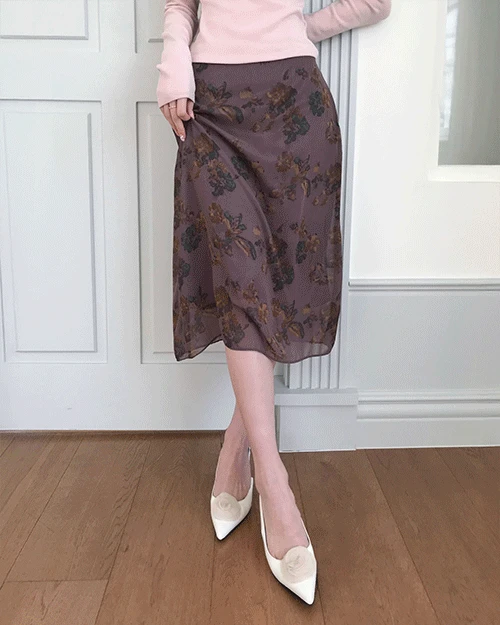 [ 물먹톤 ] deep 로즈 빈티지 쉬폰 미디 SK