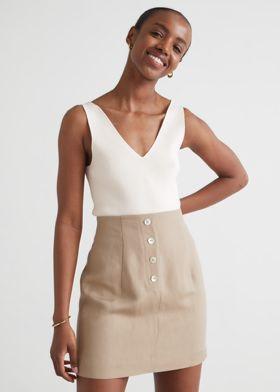 피티드 버튼 미니 스커트