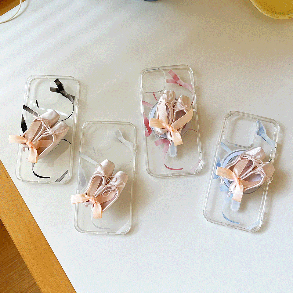 [맥세이프 가능] 발레코어 투명 젤리 케이스 + 발레슈즈톡 세트 4color (전기종 제작) / 핫한 발레코어룩 가능♥