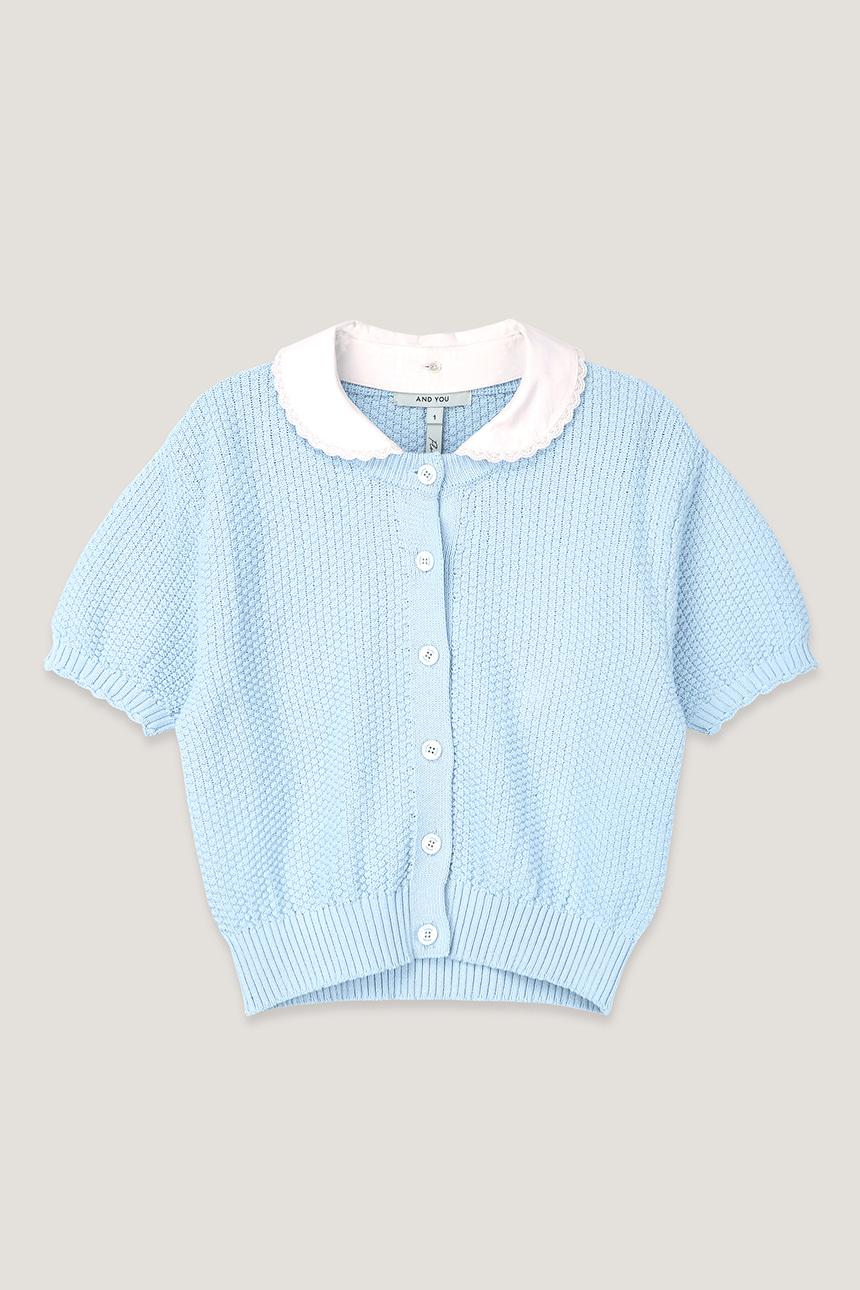 도빈스 디테쳐블 카라 반팔 니트 가디건 (Light blue)