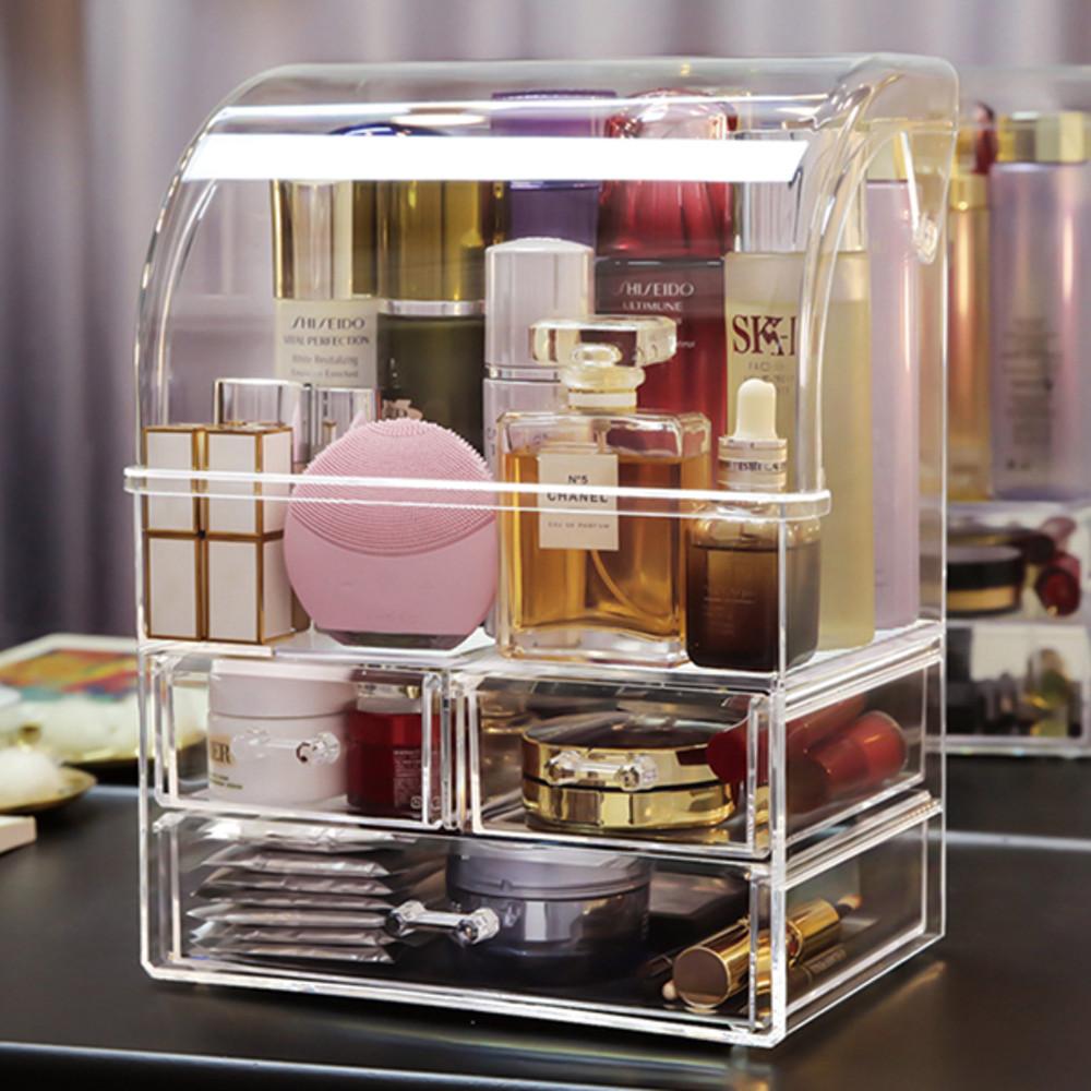 아크릴 올인원 화장품정리함 초대형 뚜껑있는 보관함 투명 서랍 정리대 수납함 다용도 악세사리 약통 케이스 허니제이 화장대