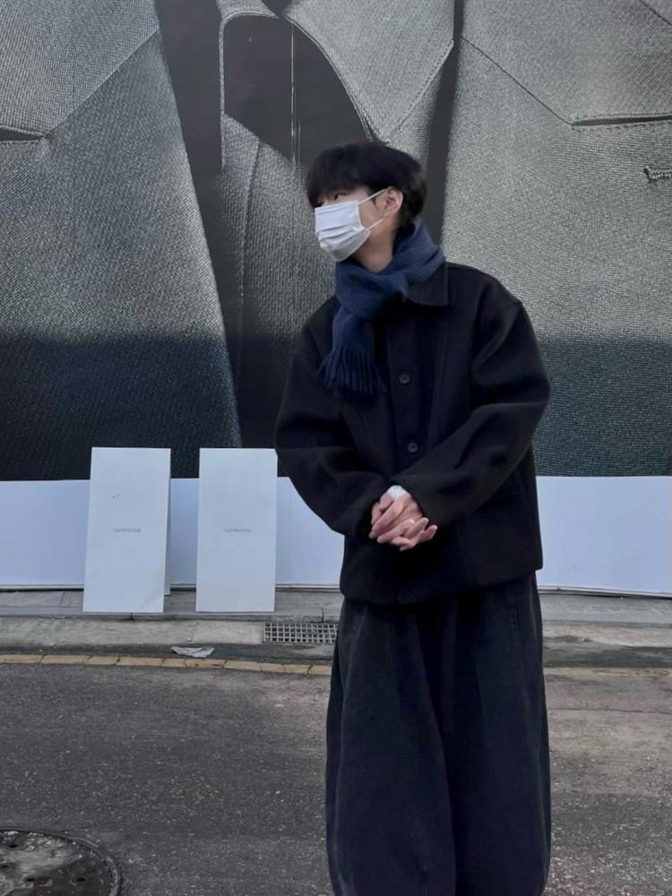 stitch crop wool coat JK