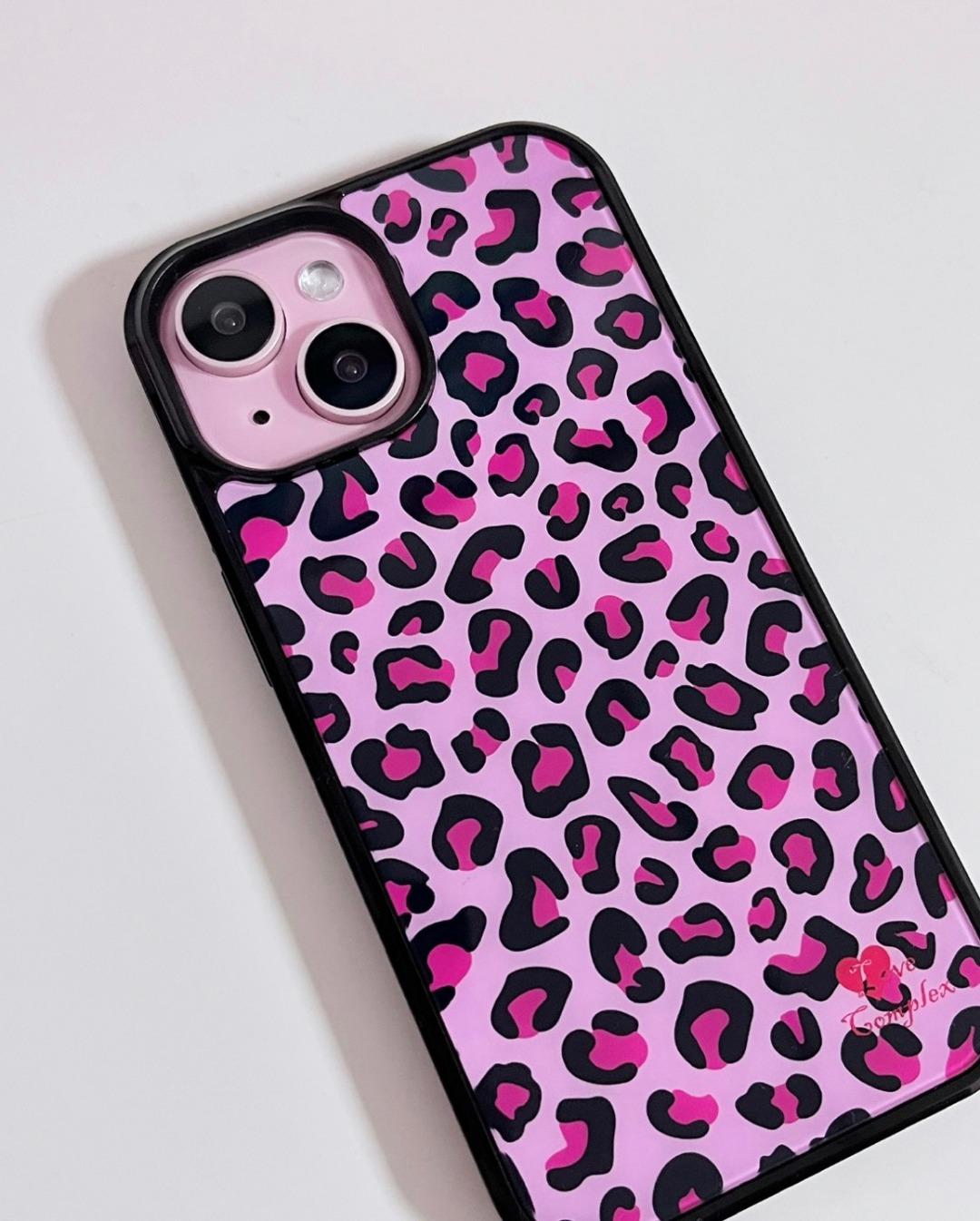 pink leopard glass bumper phone case