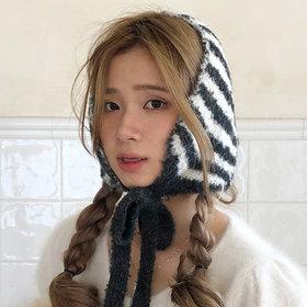 어나더뷰 스트라이프 니트 귀도리 귀마개 뜨개 머플러 2439