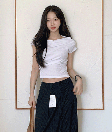 컬러위드클로젯 [여리핏🤍] 플리츠셔링t (오프숄더,플리츠주름,골지t,캡소매,링클프리,페미닌)