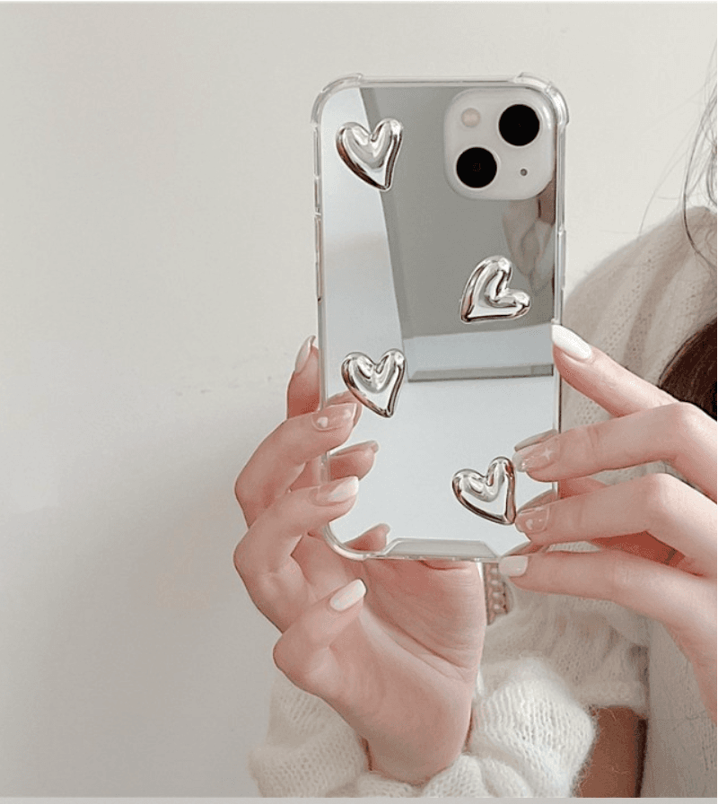 실버 하트 미러 아이폰 케이스