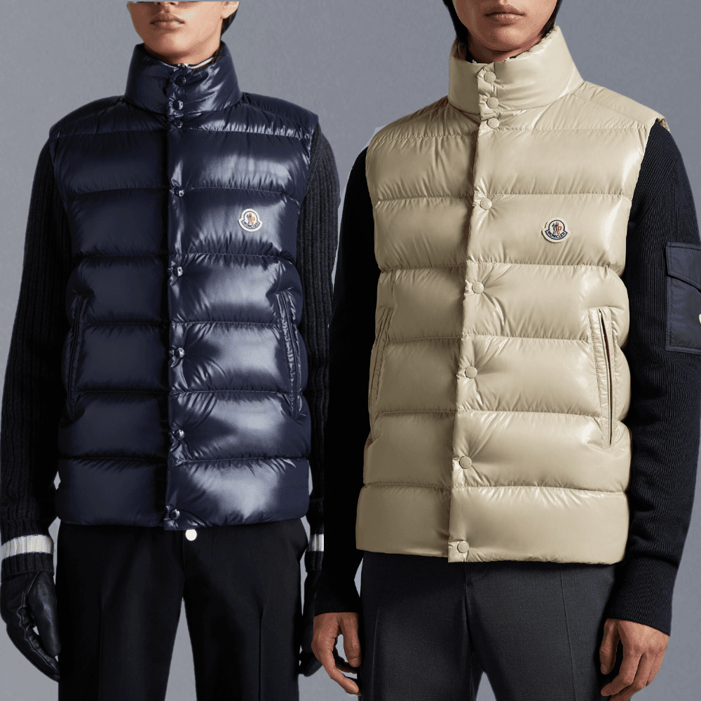 몽클레르 남성용 팁 다운 질레 패딩 조끼 나이트 블루 베이지