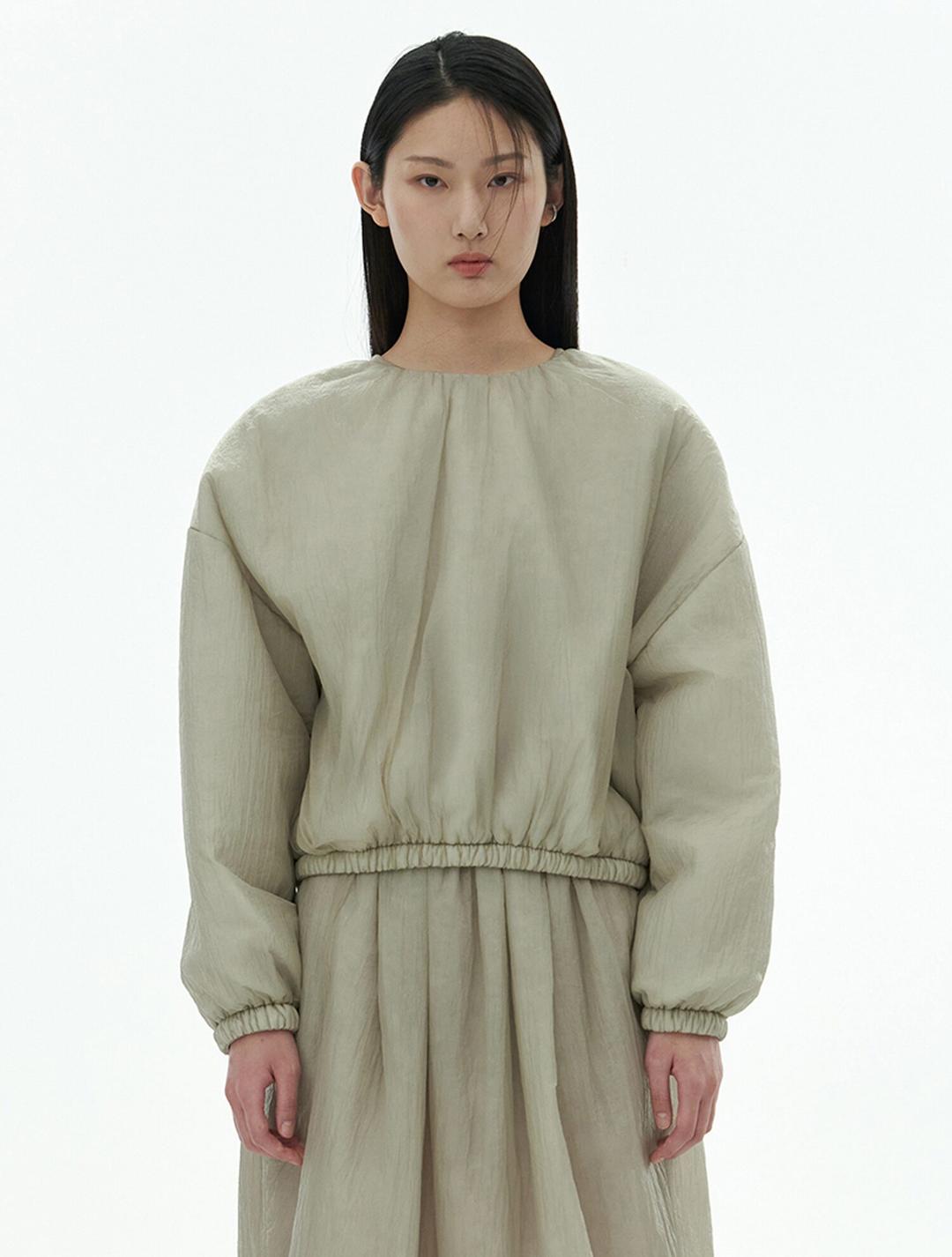 Women Sheer Padded Crop Jumper - Grey Beige