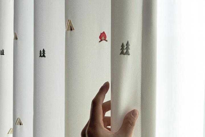 홈 캠핑 자수 화이트 거실 아이방 맞춤 암막커튼 2type (평식/나비주름)