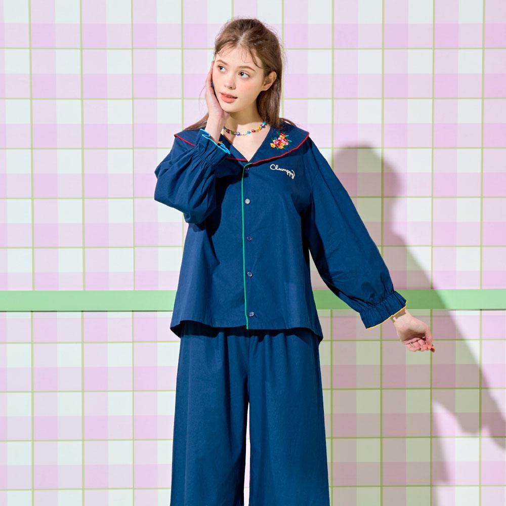 [클럼피 바이 위글위글]셔링 파자마 세트 - Navy