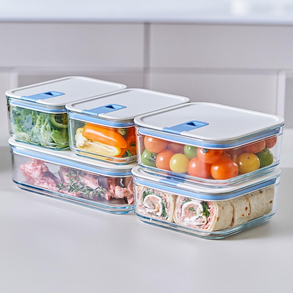 [특허받은] 네오플램 퍼펙트씰M 전자렌지용 내열유리 밀폐용기 5종 세트 (750mlx2+1600ml+1100mlx2)