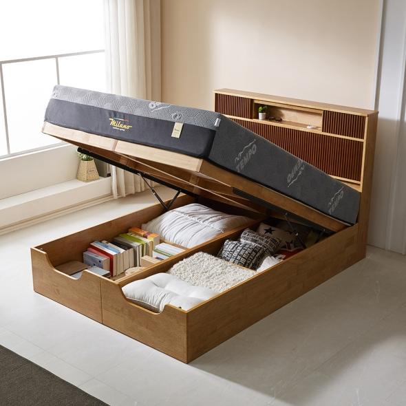 퍼니홈 크로코 템바보드 리프트업 수납 침대 프레임 원목 Q 퀸