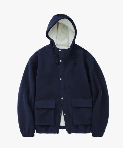 헤비 플리스 쉬링 후드 자켓_Midnigt Blue