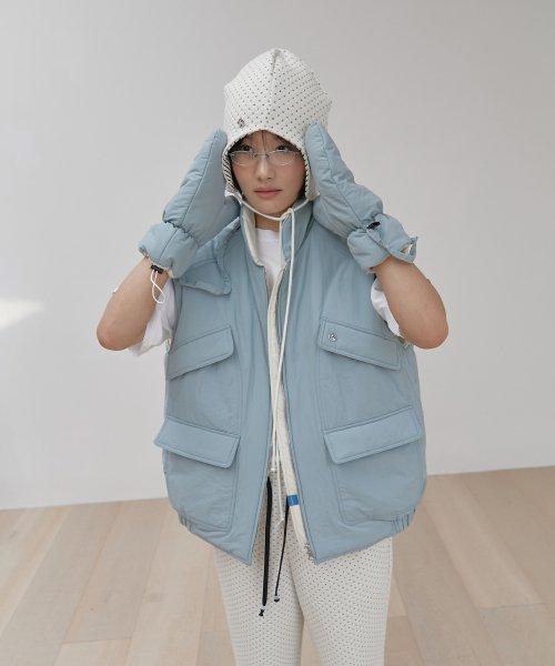 Reversible boxy Puffer vest (Sky blue-Cream)