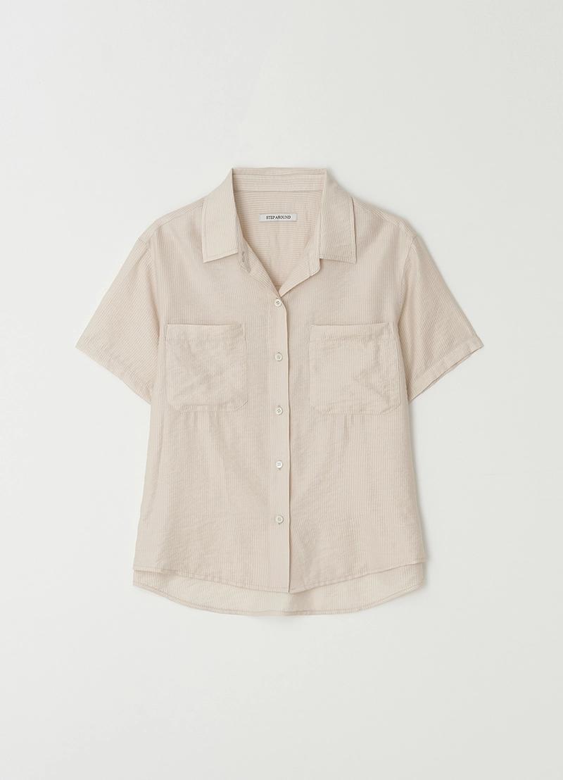Step around - Half sleeves silky shirts_BEIGE