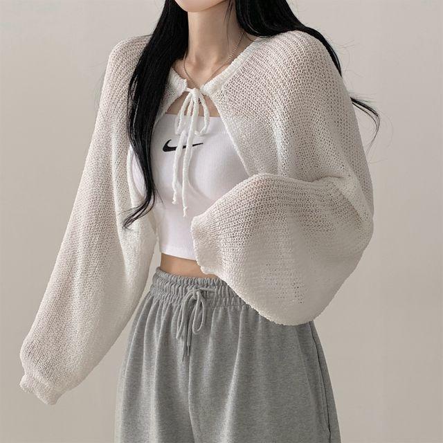 [한여름까지~] 왕박시 리본 크롭 볼레로 벌룬 니트가디건_블리즈