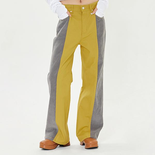 HALF AND HALF SEMI BOOTCUT PANTS_MUSTARD