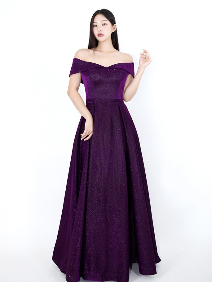 펄 오프숄더 (퍼플) 드레스 (S-6XL코르셋) / 연주 파티 2부 피로연 이브닝 콩쿨 시상식