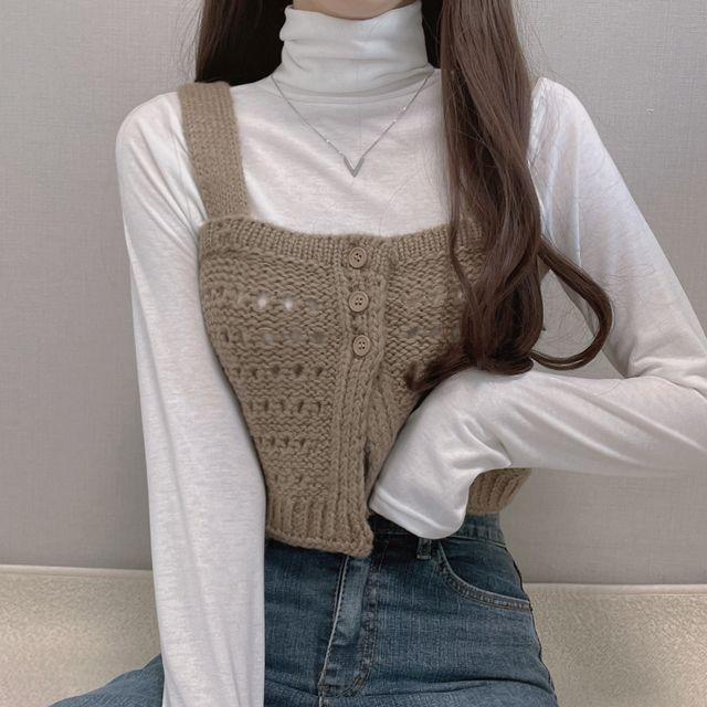뜨개 트임 나시탑 레이어드 니트조끼 뷔스티에