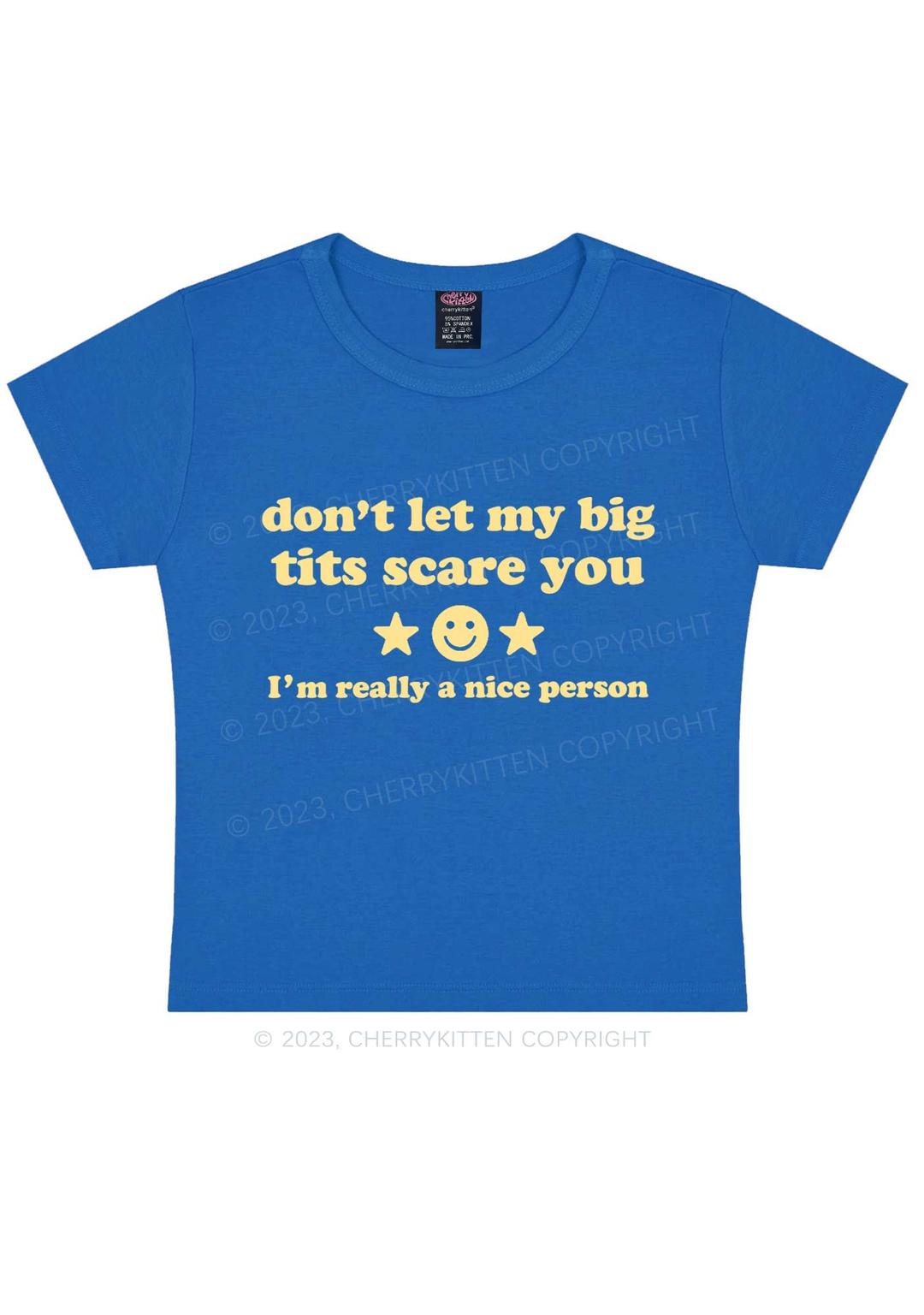 Don't Let My Big Txts Scare You Y2K Baby Tee Cherrykitten - Blue / S