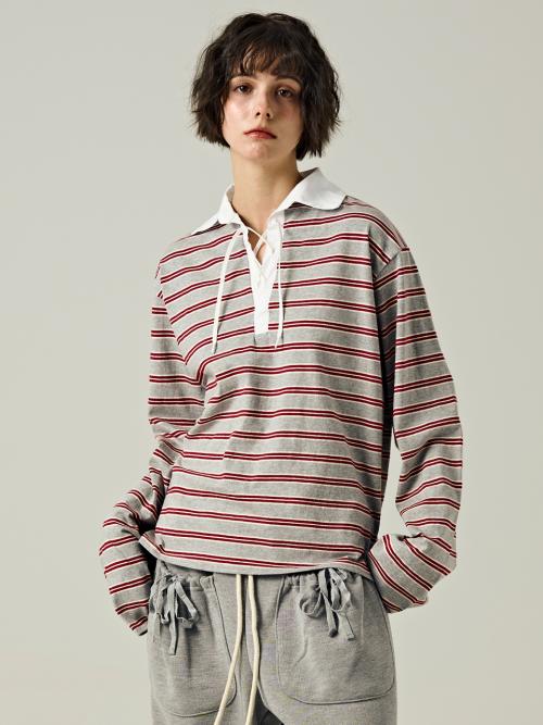 COLLAR STRIPE TOP [GRAY]