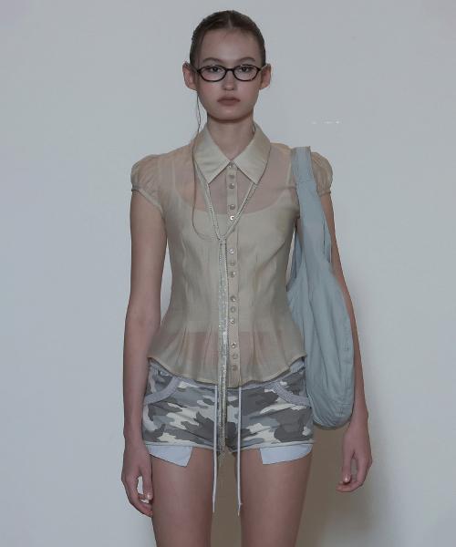 스컬프터(SCULPTOR)  Sheer Pleated Hem Blouse Raw - 사이즈 & 후기 | 무신사