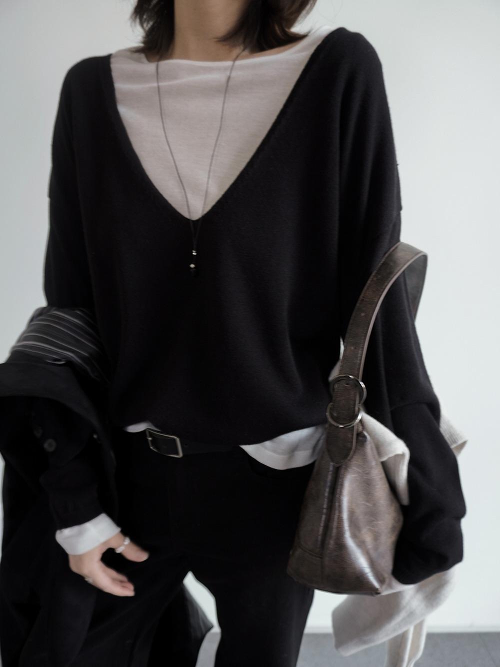 레이어드 딥브이 니트 (3color)