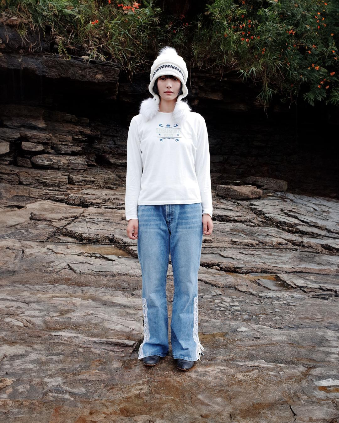 VINTAGE white knit beanie