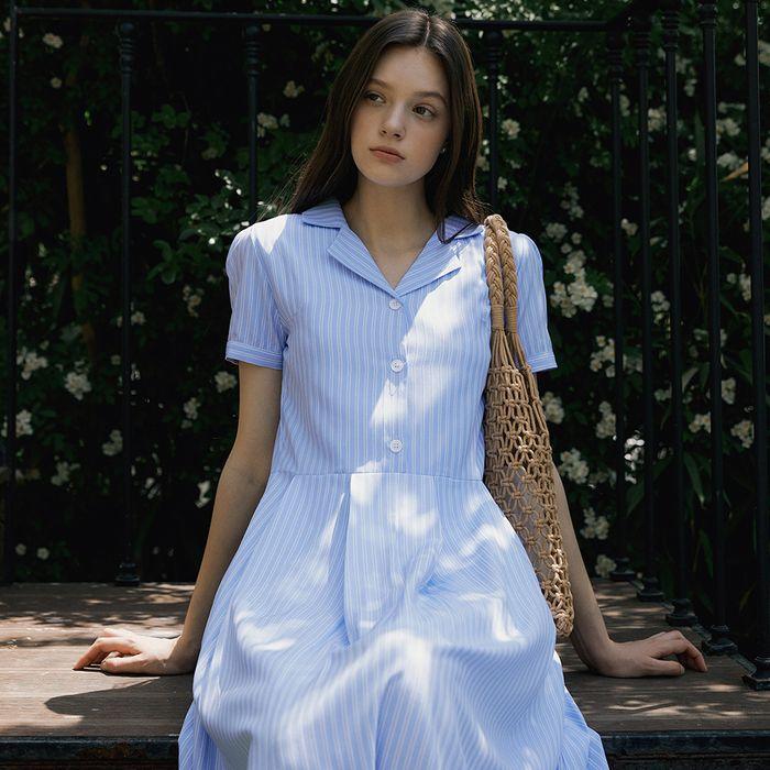 REORG OPEN COLLAR PLEATS OPS SKY BLUE