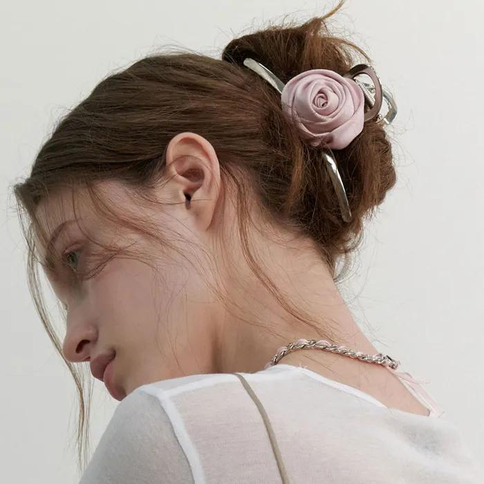 Satin Rose Metal Hair Clip (L241MHA100)