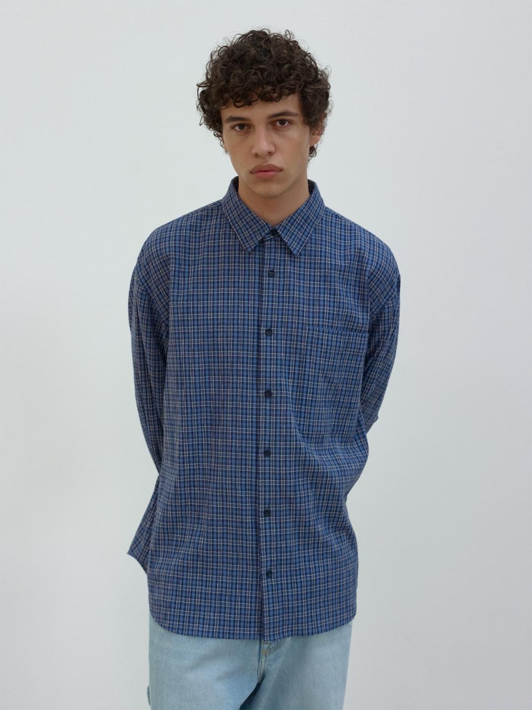 Men Medium Plaid Check Shirt - Blue