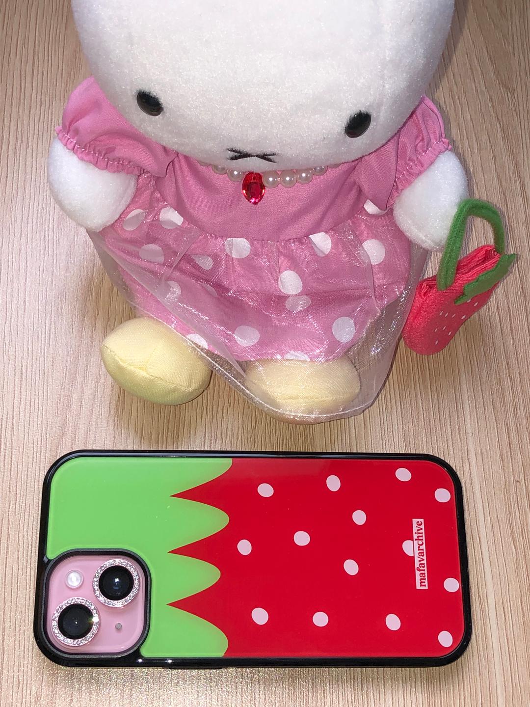 red strawberry glass case