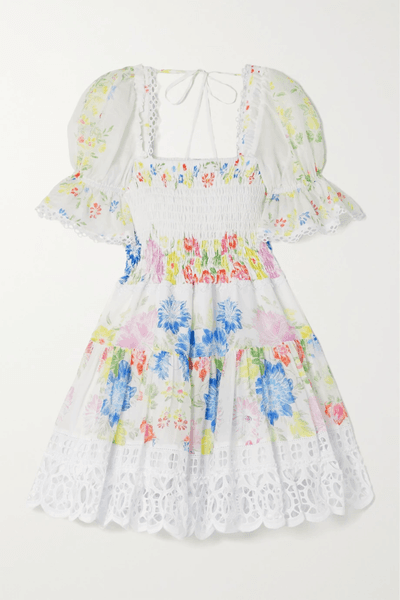 유럽직배송 CHARO RUIZ Vannys guipure lace-trimmed printed cotton-blend voile mini dress 42247633207887560