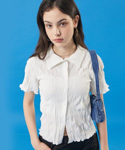 WOMEN 미디 크롭 슬림 마몽 반팔티 가디건 [WHITE]