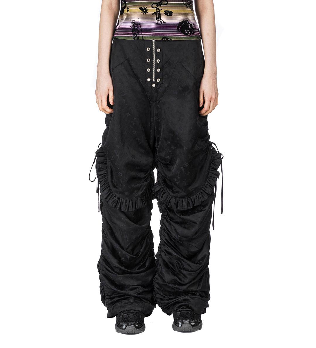 ROLL RUFFLE TROUSERS BLACK - S