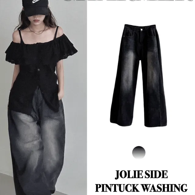 [레전드/핏보장]졸리 사이드 핀턱 워싱 와이드 팬츠