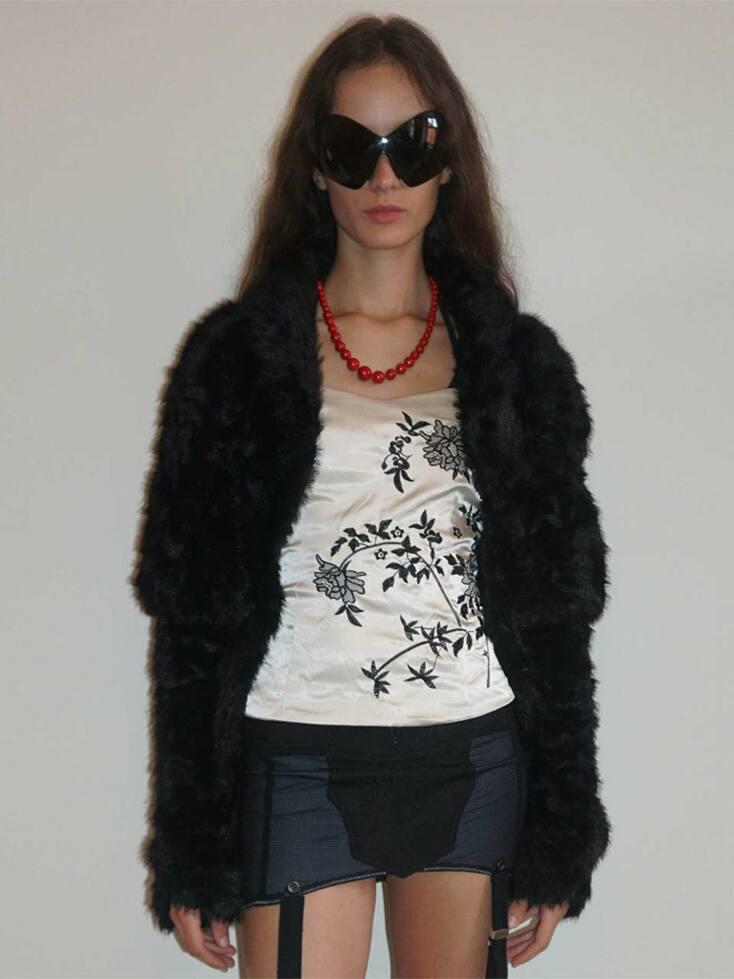 Faux Fur Corset Jacket Black