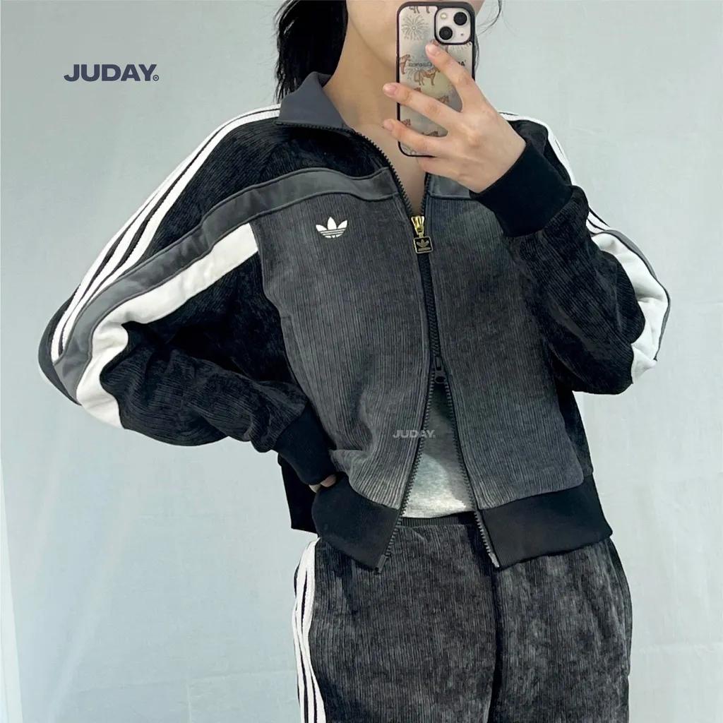 아디다스 오리지널스 루즈핏 코듀로이 벨벳 져지 셋업 바지 트랙팬츠 블랙