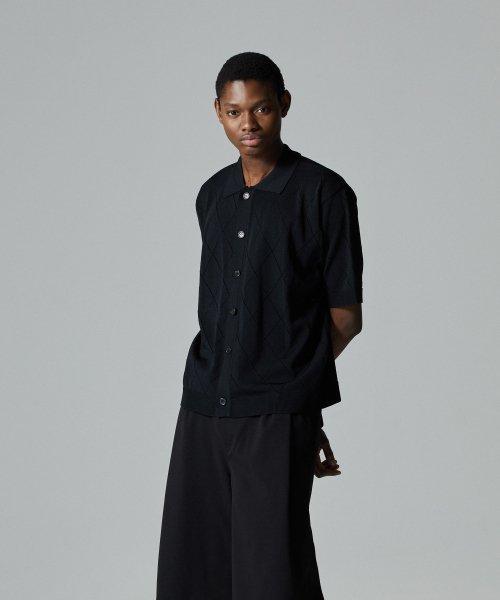 아가일 펀칭 하프 가디건 (블랙 사파이어)