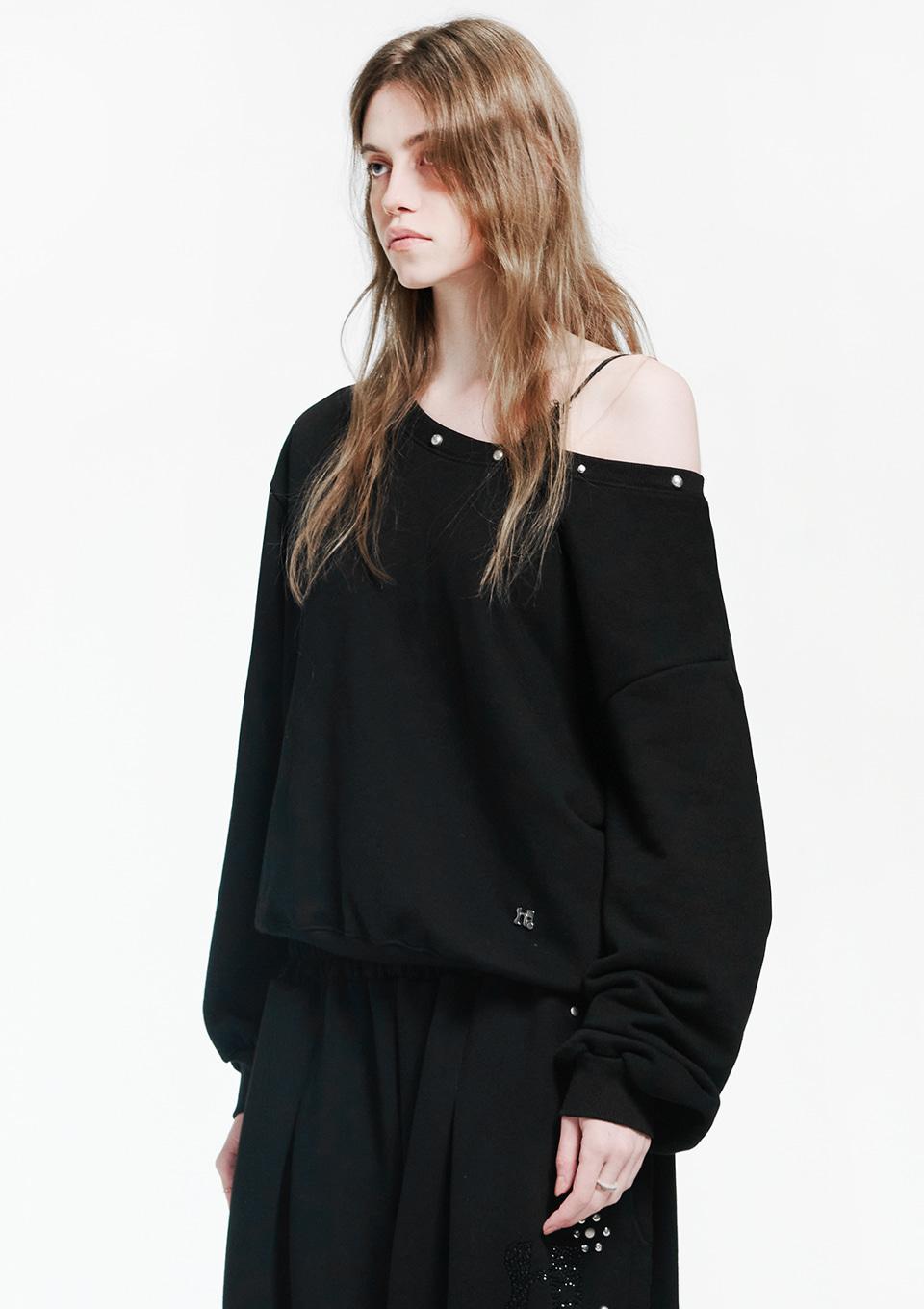 Holy Symbol Off-shoulder Sweatshirt_BLACK
