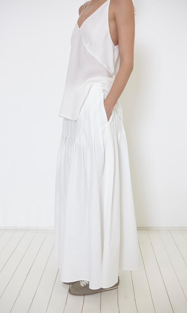 PLEATED FLARE COTTON FULL SKIRT  (WHITE)