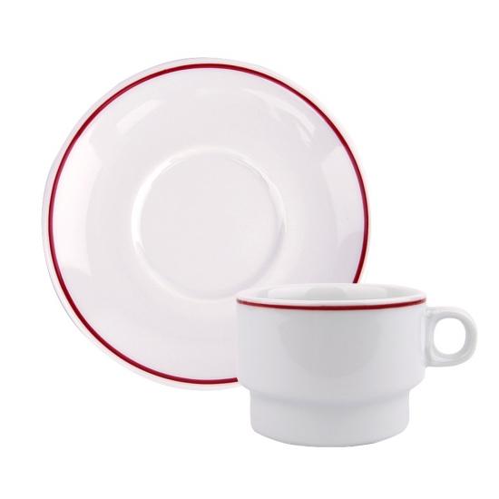 폴바살 커피잔세트 버건디라인 210ml 받침포함 도자기 홈카페 빈티지 레트로 스페인