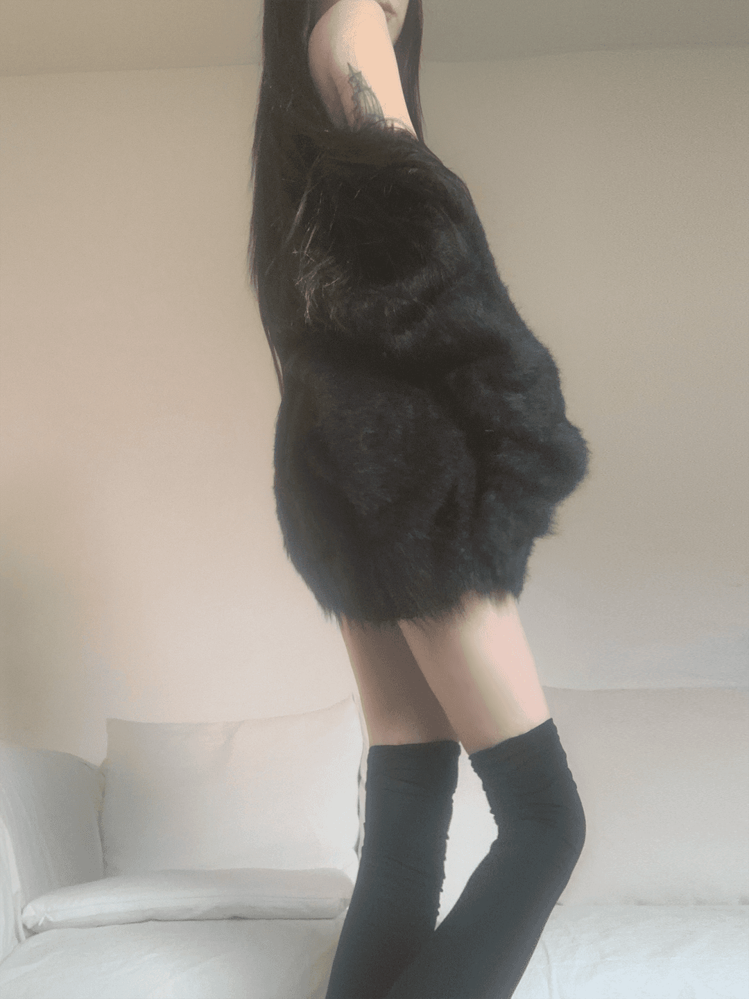 Katsumi Loose-Fit Fur Cardigan (Black)