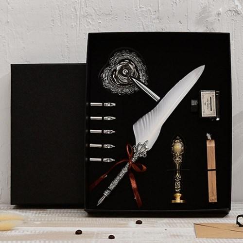 6종 퀼 깃털 캘리그라피 만년필 세트(화이트)