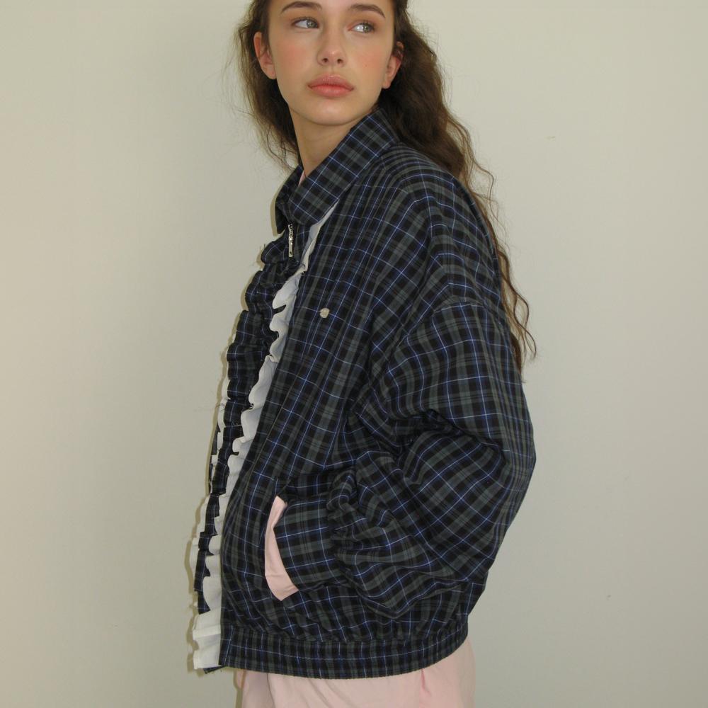 [3/6 순차배송] VINTAGE RUFFLE BLOUSON GREEN CHECK