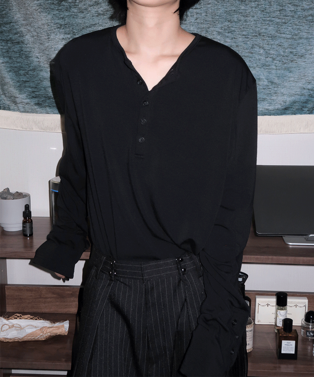 [UNISEX] 로버 버튼 헨리넥 롱 슬리브 (3 Color)