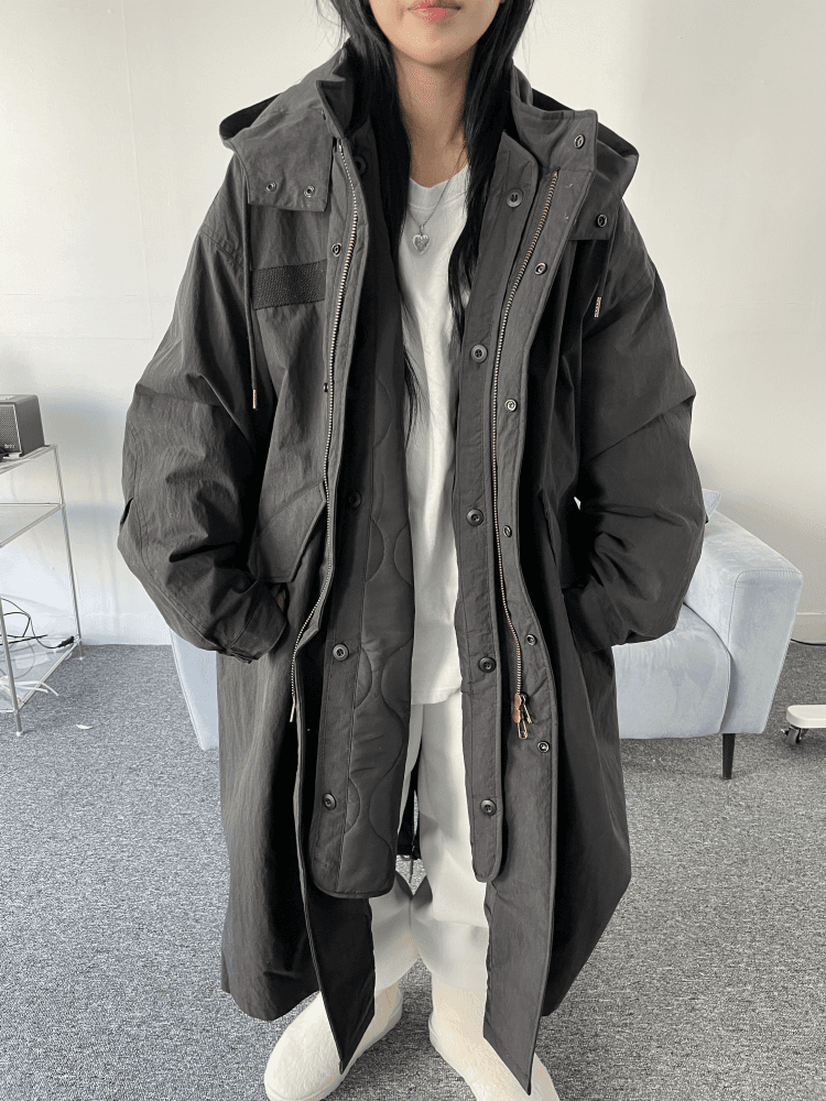[재진행/UNISEX/4WAY!]올 시즌 후드 야상 패딩 점퍼(black)