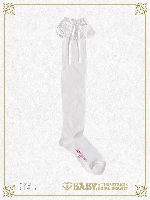 Ribbon loop lace overknee socks - オフ白 White