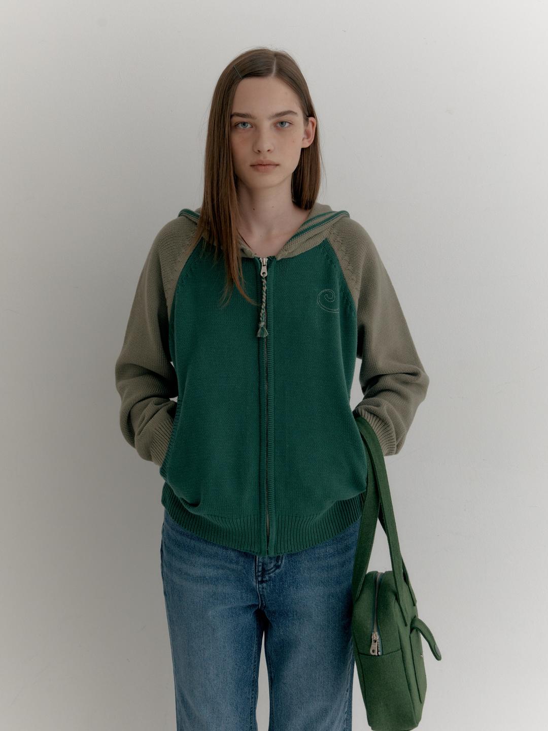 레글런 니트 집업 후디 (Khaki)