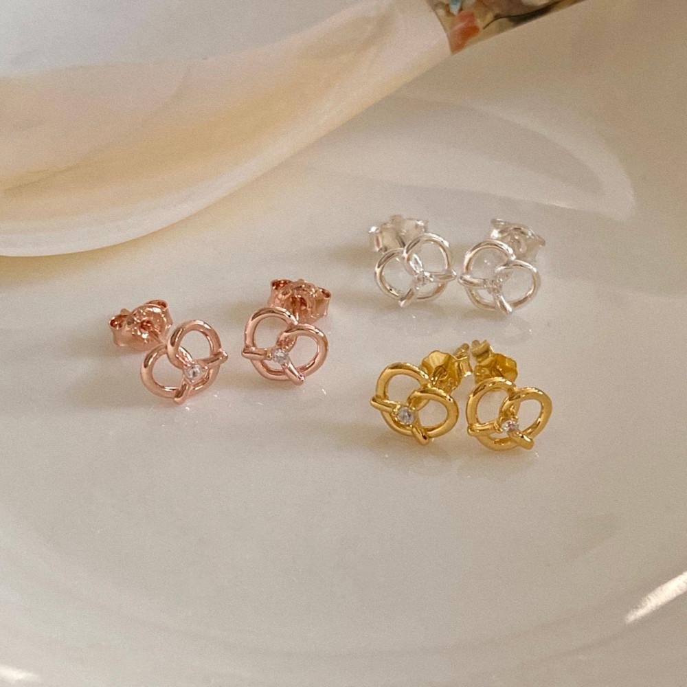 실버 925 프레즐 하트 큐빅 데일리 은 귀걸이 (3 color)